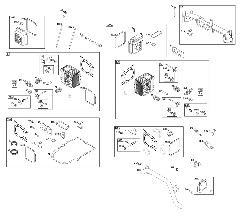 Cylinder Head Group Diagram and Parts List for 385777-0351-G1 200000 - 399999 Briggs and Stratton Engine